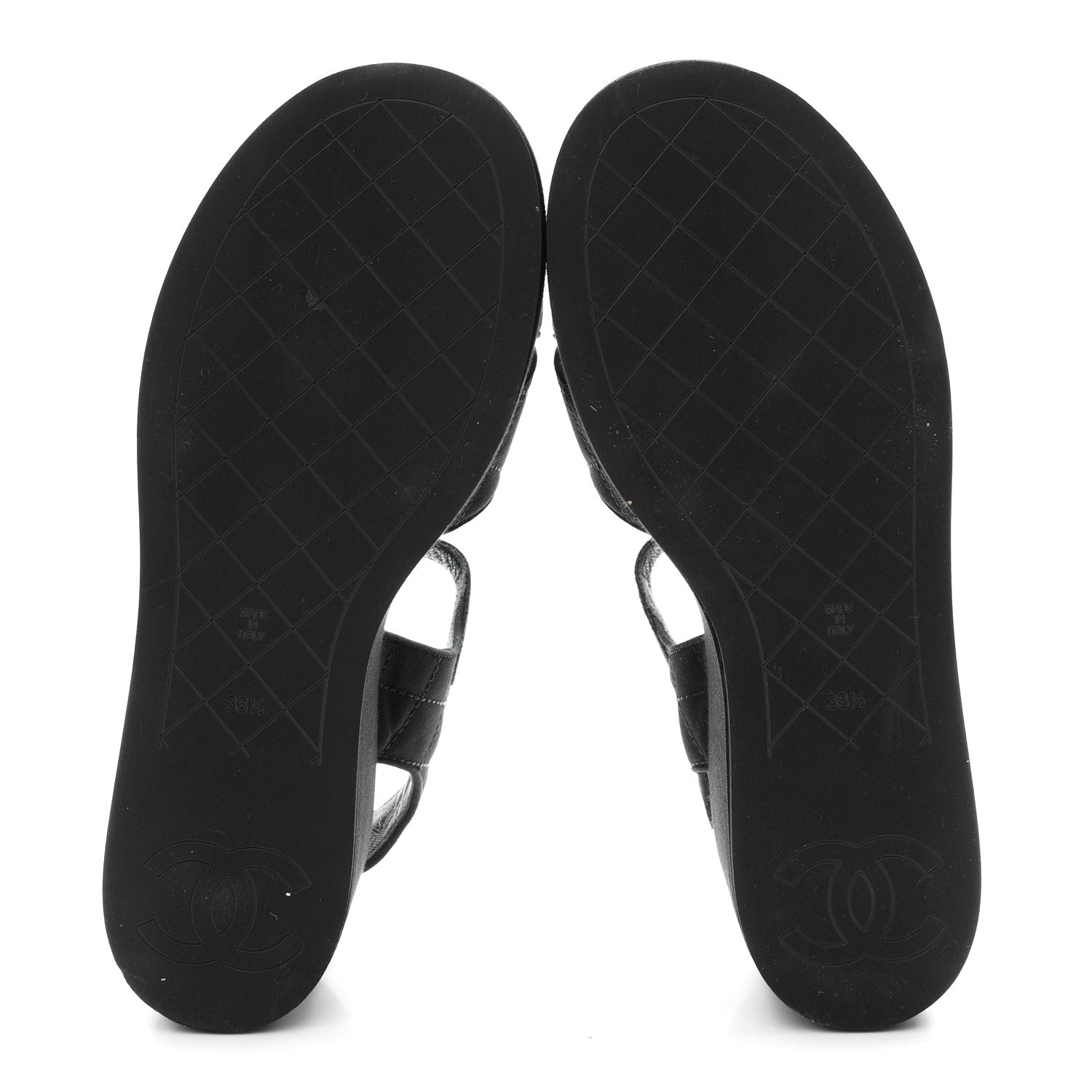 Chanel Grosgrain Quilted Crystal CC Platform Sandals 38.5 Black 6 of 9