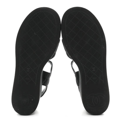 Chanel Grosgrain Quilted Crystal CC Platform Sandals 38.5 Black 6 of 9
