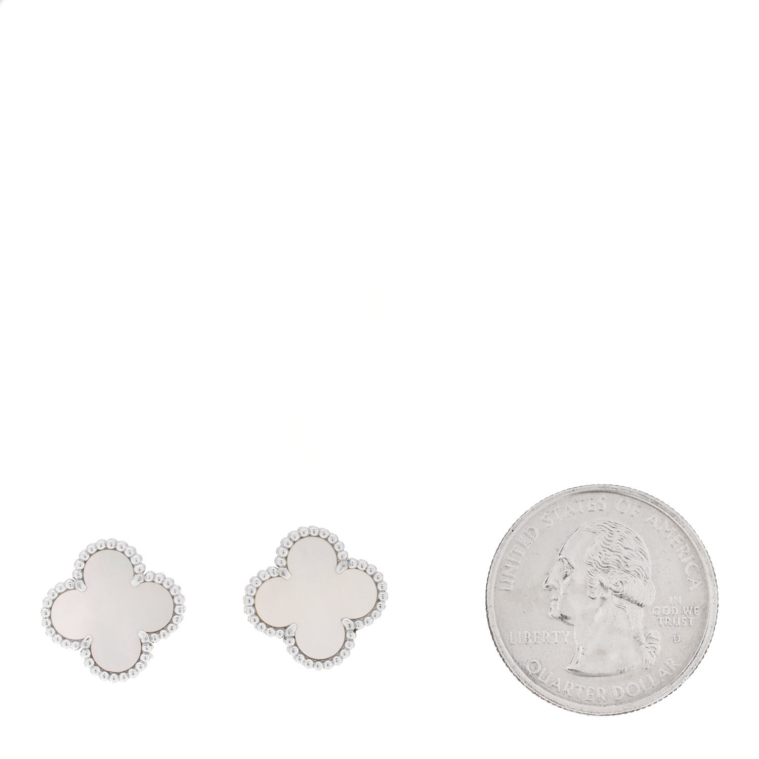 Van Cleef & Arpels 18K White Gold Mother of Pearl Vintage Alhambra Earrings 2 of 4