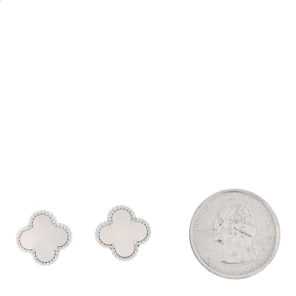 Van Cleef & Arpels 18K White Gold Mother of Pearl Vintage Alhambra Earrings 2 of 4