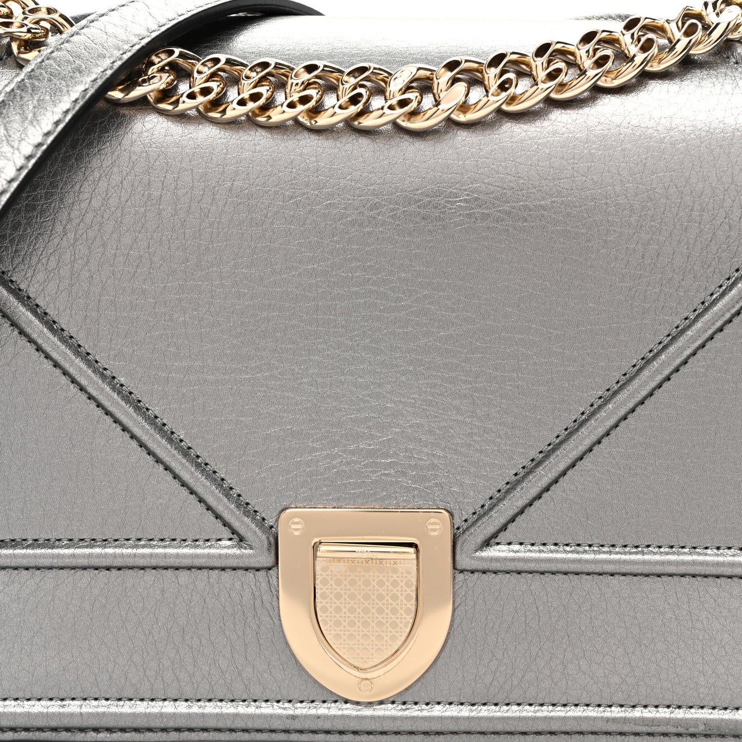 Metallic Grained Calfskin Medium Diorama Flap Bag Steel