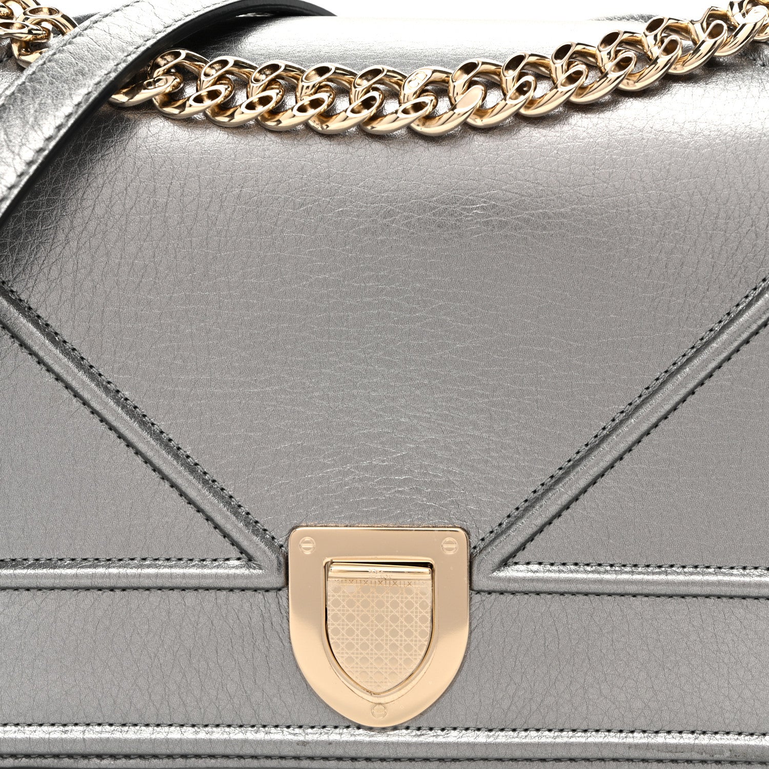 Christian Dior Metallic Grained Calfskin Medium Diorama Flap Bag Steel 8 of 12