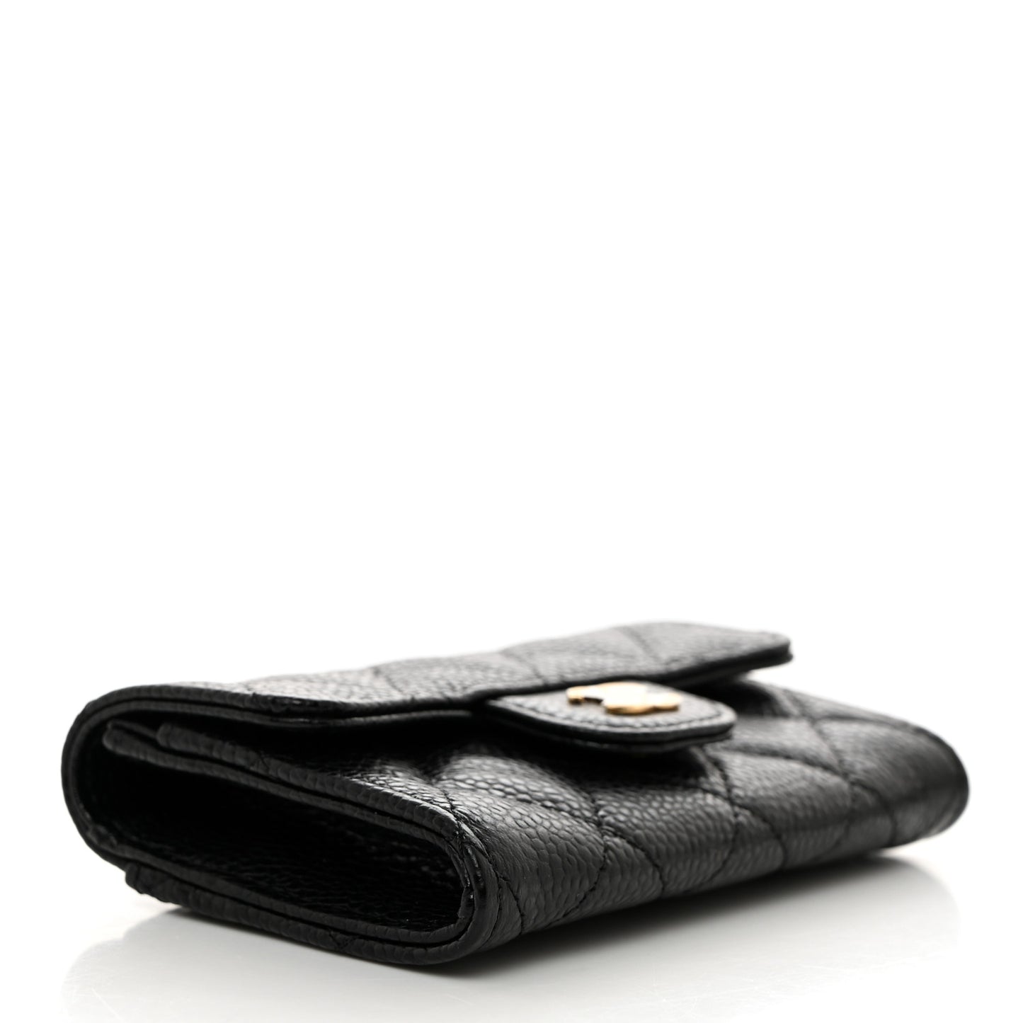Caviar Quilted Flap Card Holder Wallet Black