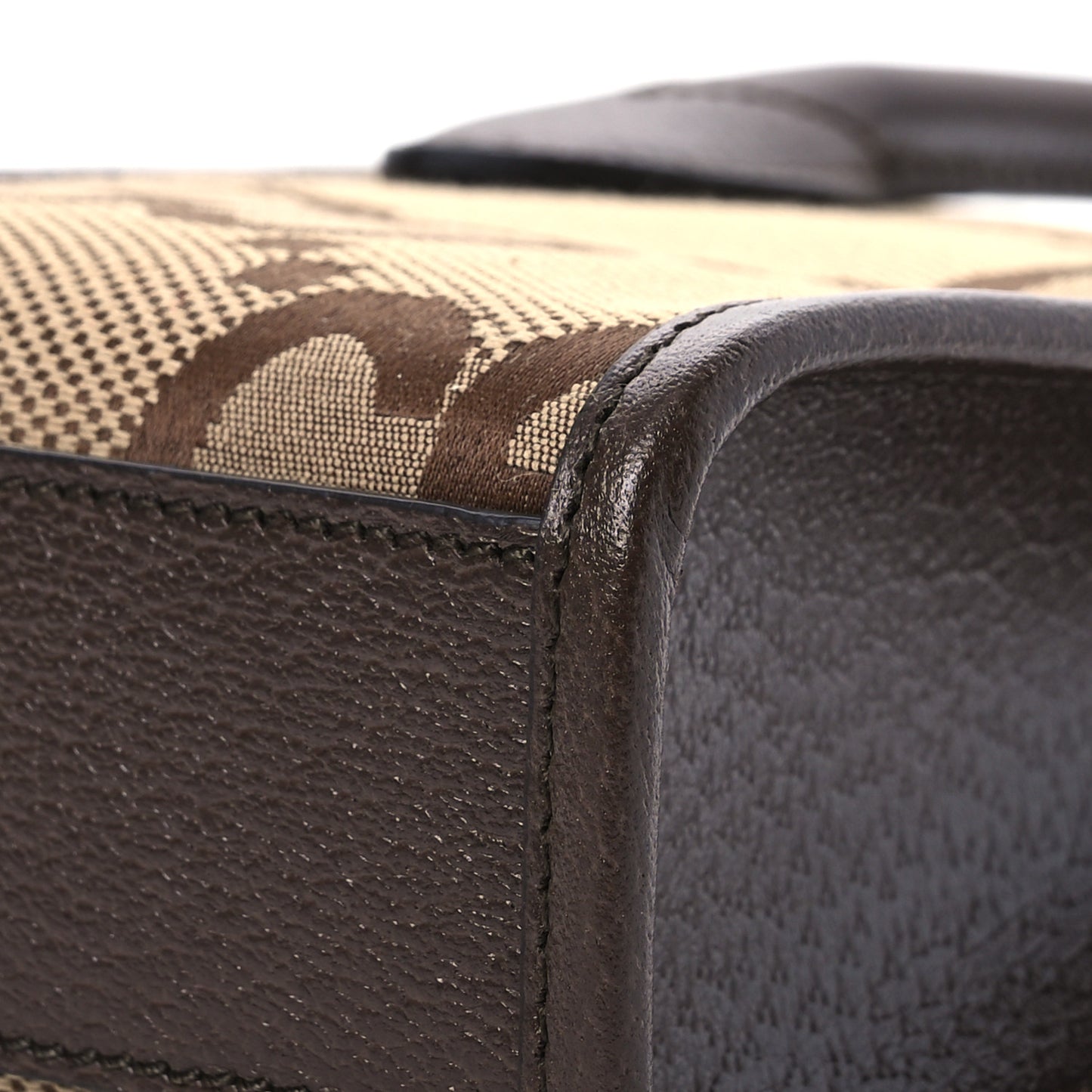Monogram Jumbo GG Textured Dollar Calfskin Web Mini Vertical Tote Camel Ebony New Acero