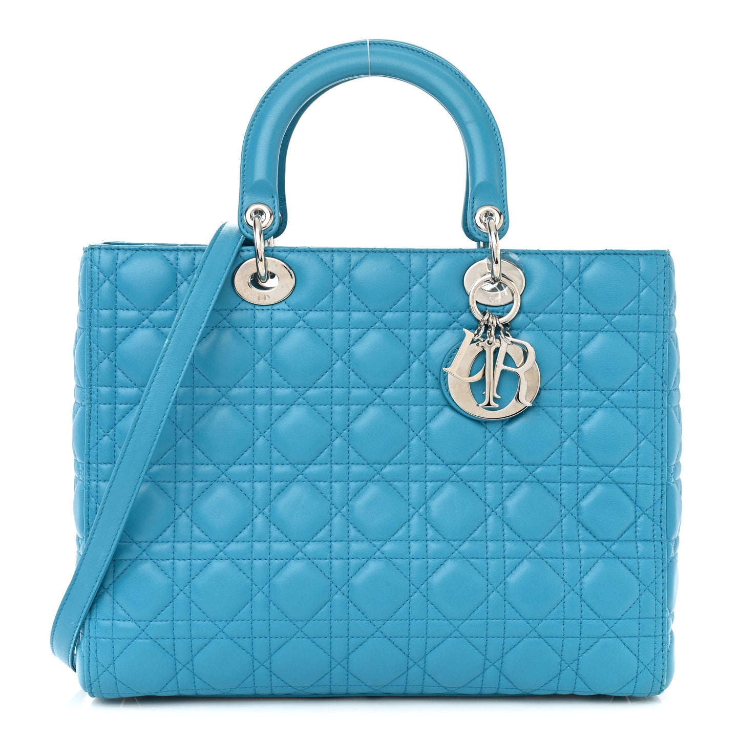 Lambskin Cannage Large Lady Dior Turquoise