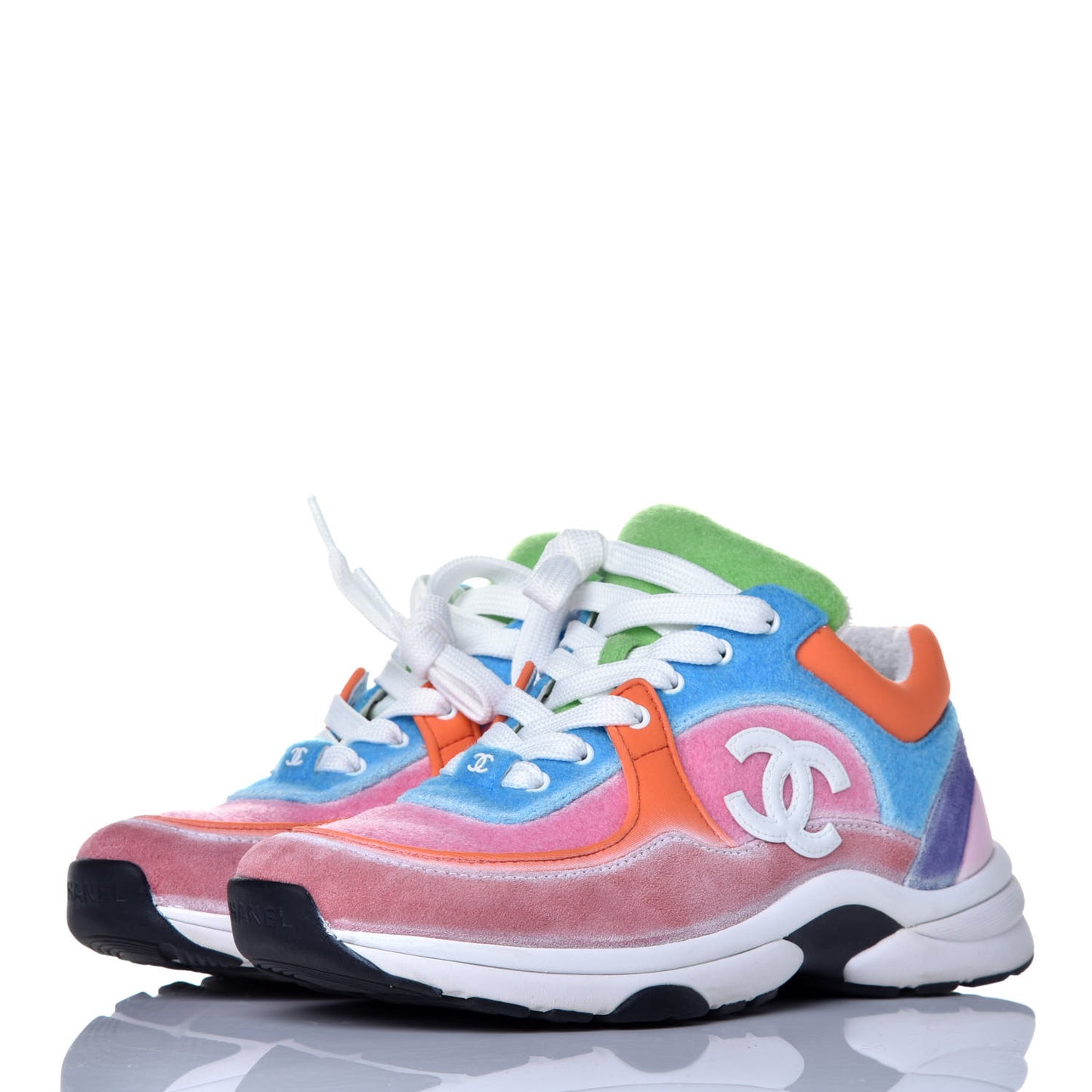 Fabric Calfskin Suede CC Womens Sneakers 37 White Multicolor
