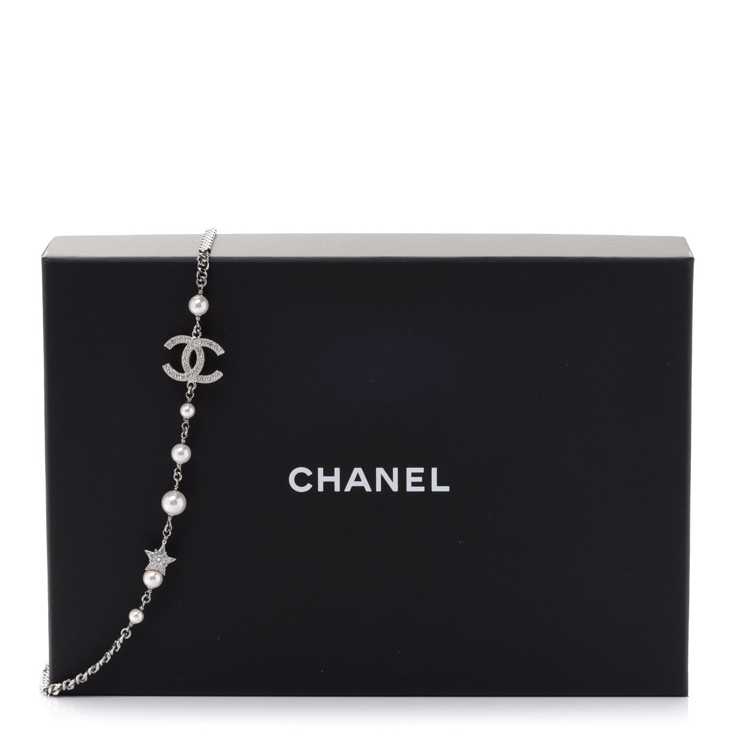 Chanel Pearl Crystal Star CC Necklace Silver 5 of 5
