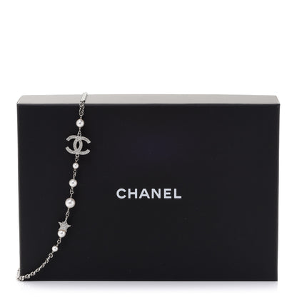 Chanel Pearl Crystal Star CC Necklace Silver 5 of 5