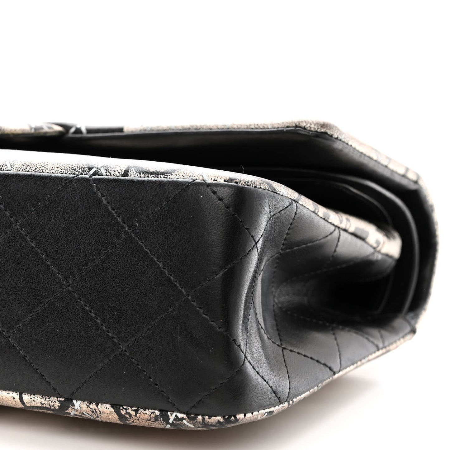 Metallic Lambskin Painted Feministe Newsprint Medium Double Flap So Black