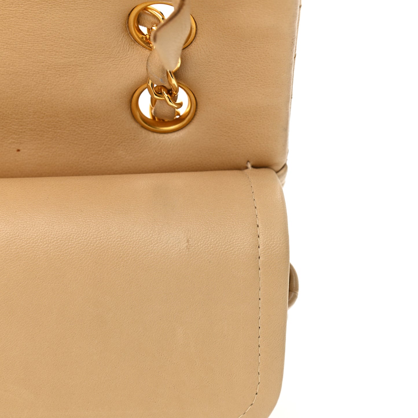 Lambskin Quilted Medium Double Flap Beige