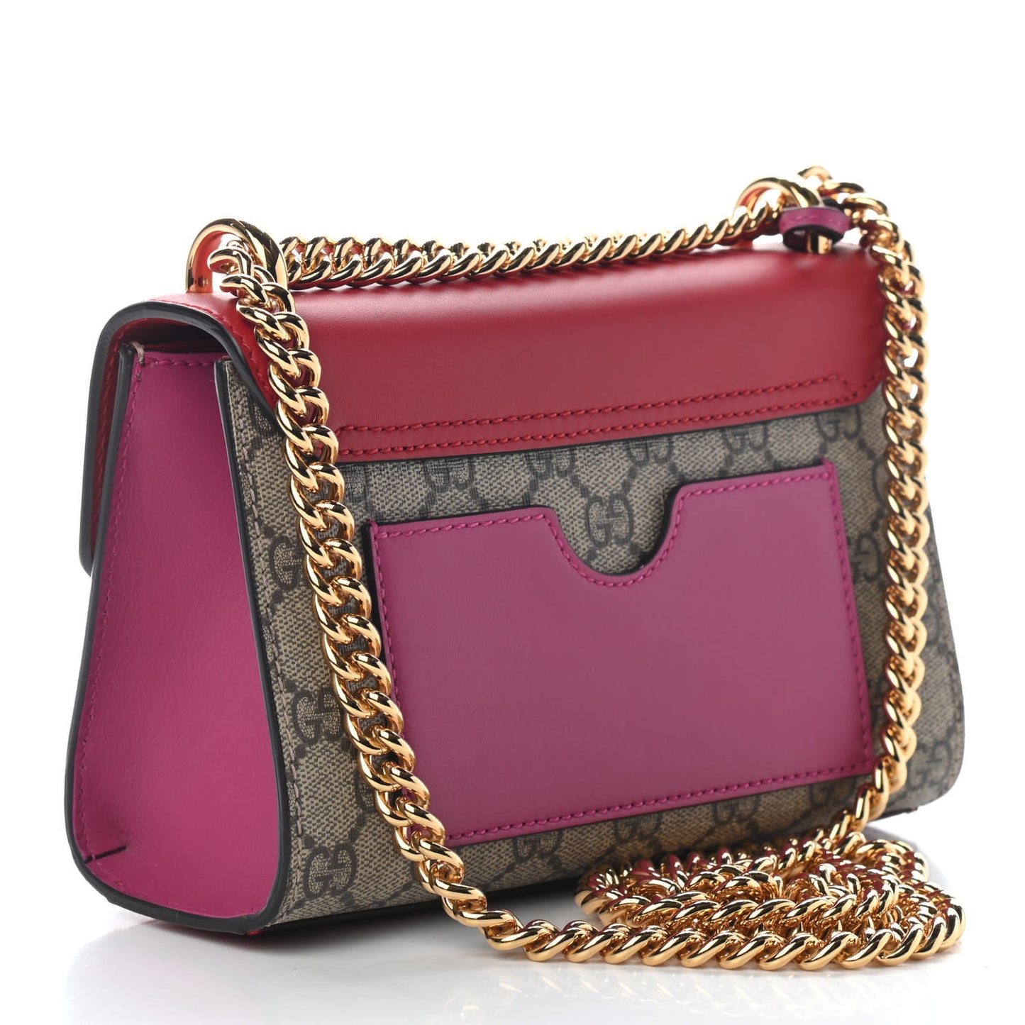 GG Supreme Monogram Calfskin Small Padlock Shoulder Bag Beige Hibiscus Red New Rosette