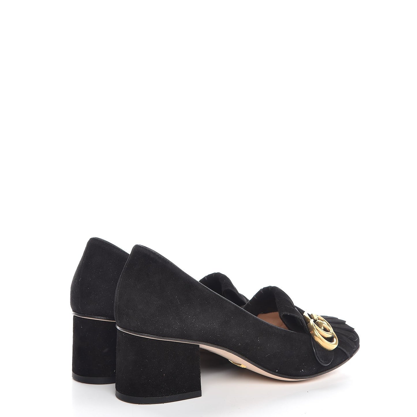 Kid Scamosciato GG Marmont Fringe 50mm Loafer Pumps 37 Black