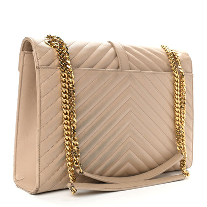 Saint Laurent Grain De Poudre Matelasse Chevron Large Monogram Satchel Dark Beige 3 of 17
