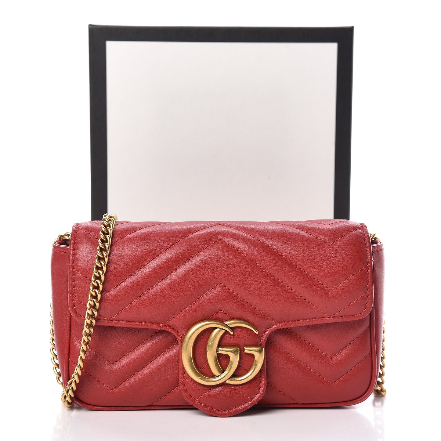 Calfskin Matelasse Super Mini GG Marmont Shoulder Bag Hibiscus Red