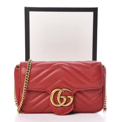Gucci Calfskin Matelasse Super Mini GG Marmont Shoulder Bag Hibiscus Red 11 of 11