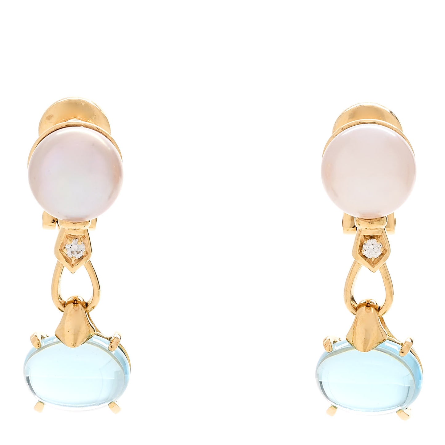 18K Yellow Gold Diamond Blue Topaz Pearl Allegra Drop Earrings