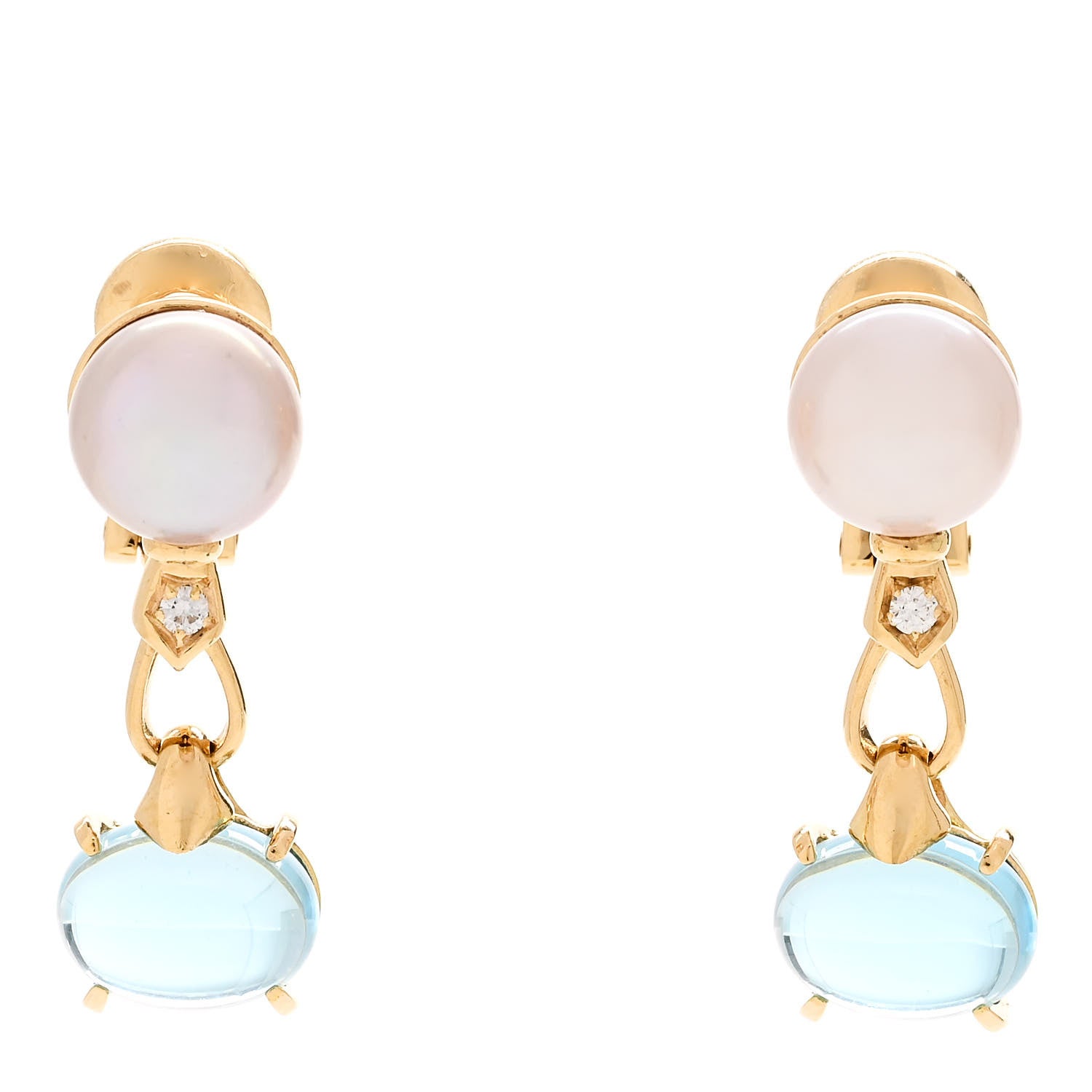 Bulgari 18K Yellow Gold Diamond Blue Topaz Pearl Allegra Drop Earrings 1 of 6