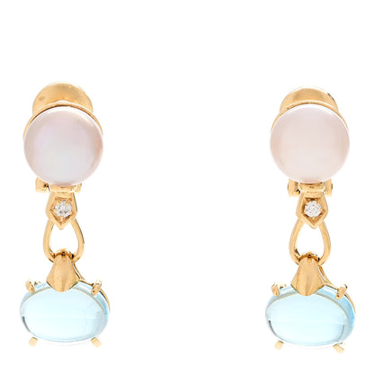 Bulgari 18K Yellow Gold Diamond Blue Topaz Pearl Allegra Drop Earrings 1 of 6