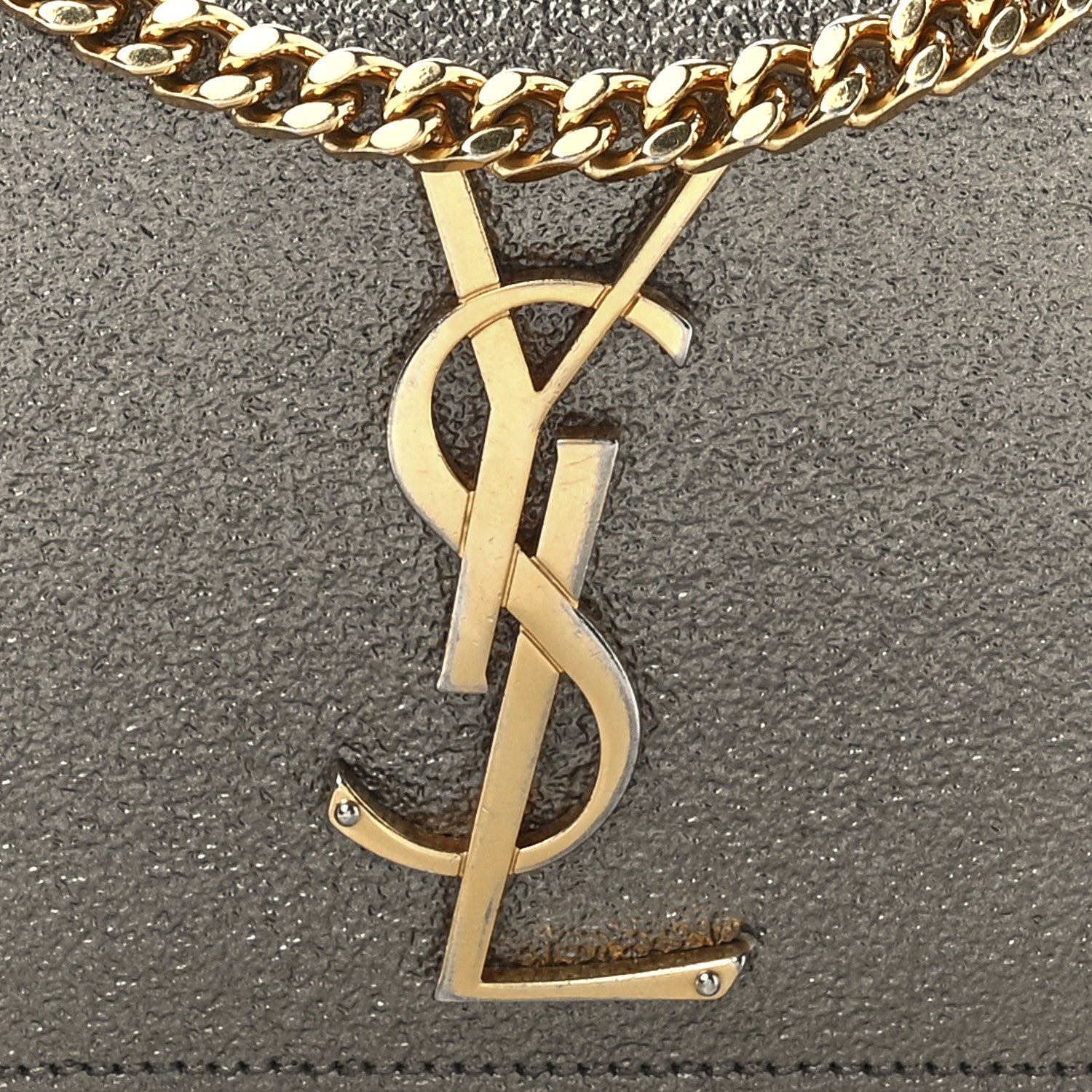 Saint Laurent Metallic Calfskin Small Classic Monogram Kate Satchel Pewter 6 of 9