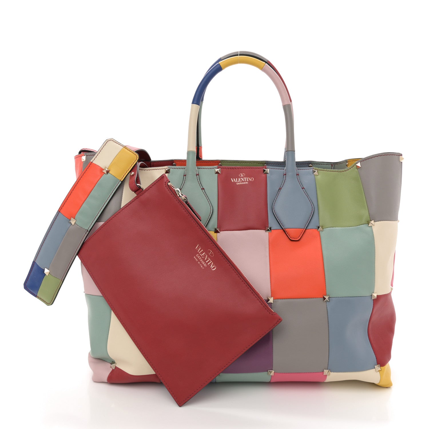 Valentino Garavani Calfskin Puzzlestud Patchwork Large Tote Multicolor 3 of 12