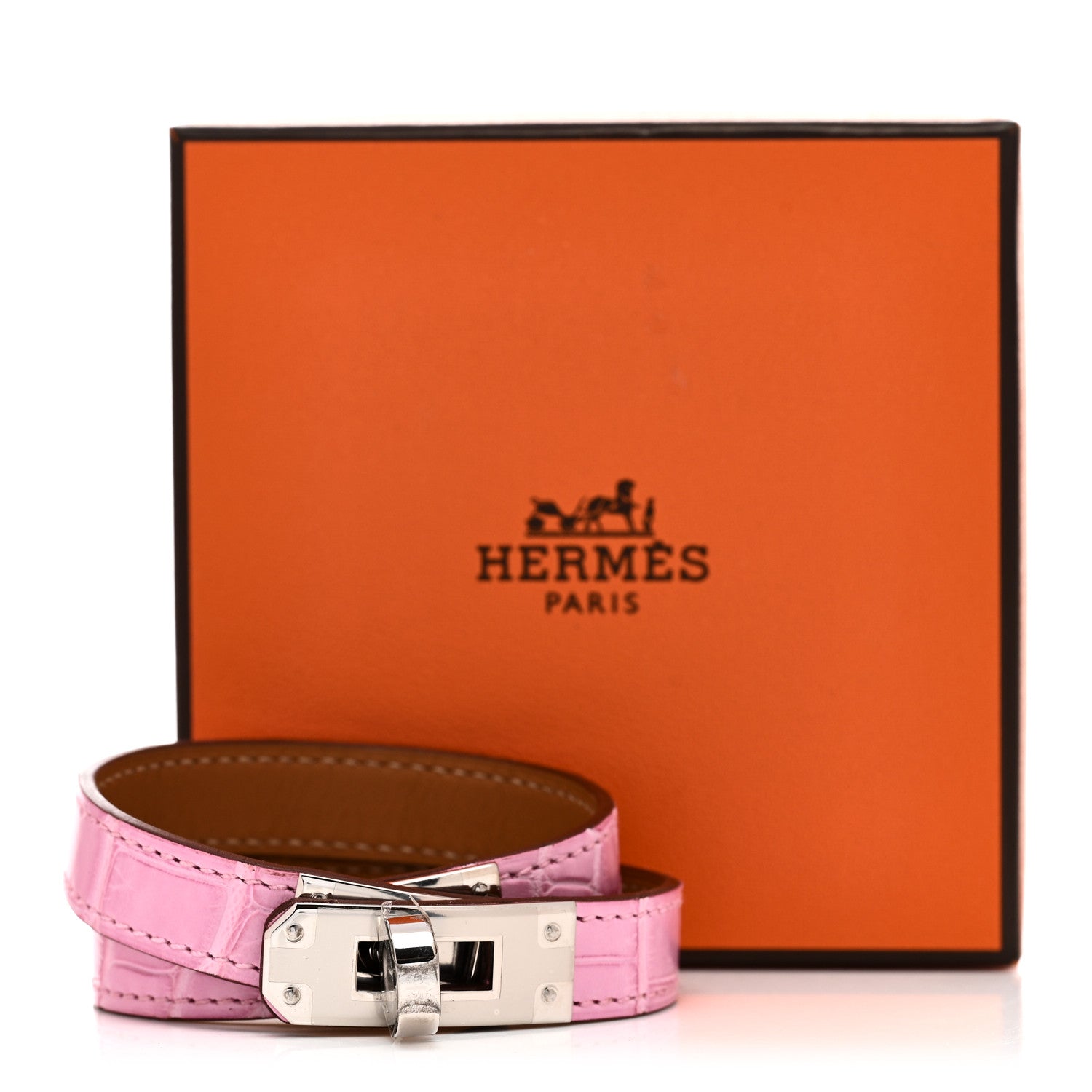 Hermes Matte Alligator Kelly Double Tour Bracelet T3 5P Pink 7 of 7