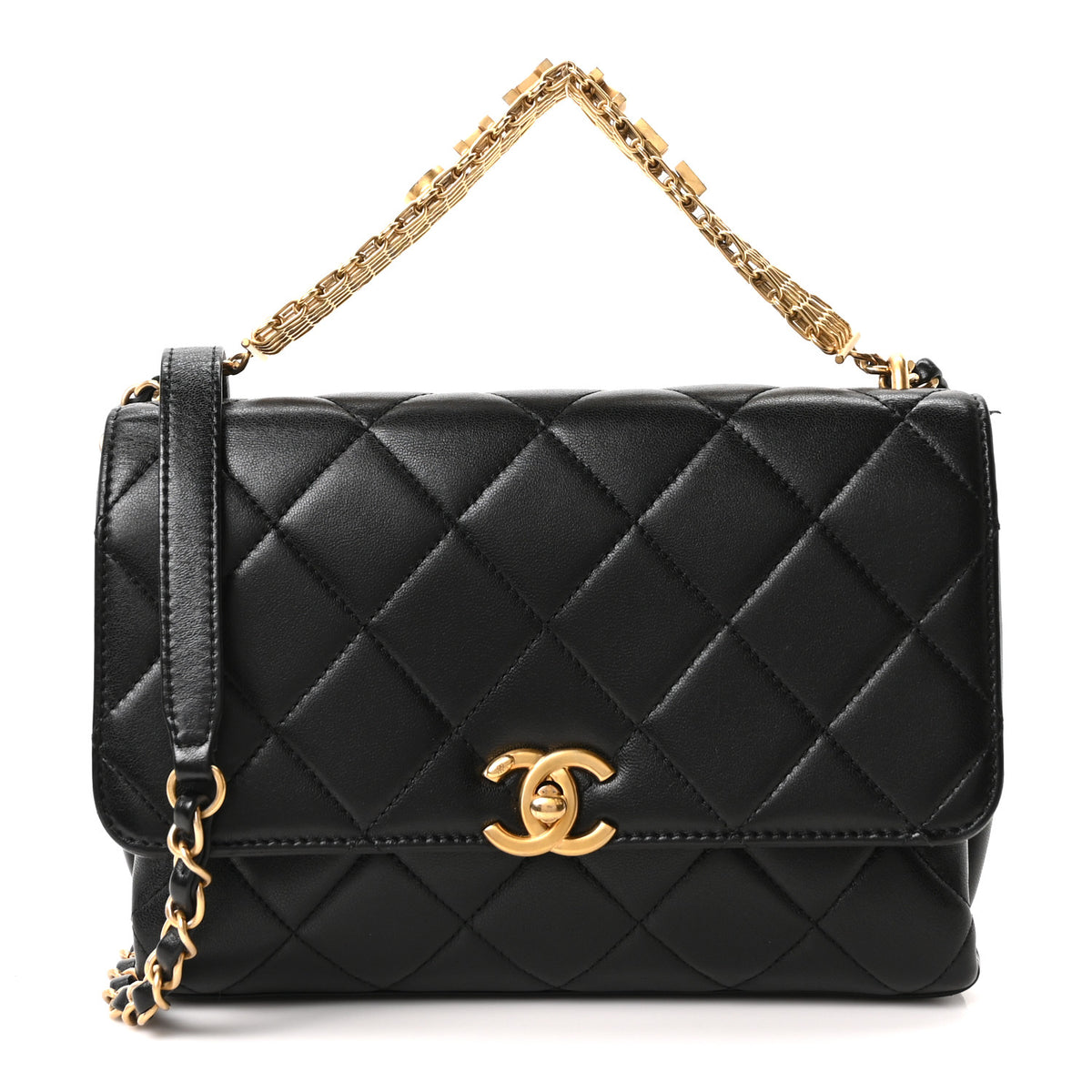 Chanel Lambskin Quilted CC Crystal Logo Chain Flap Black 1 of 10