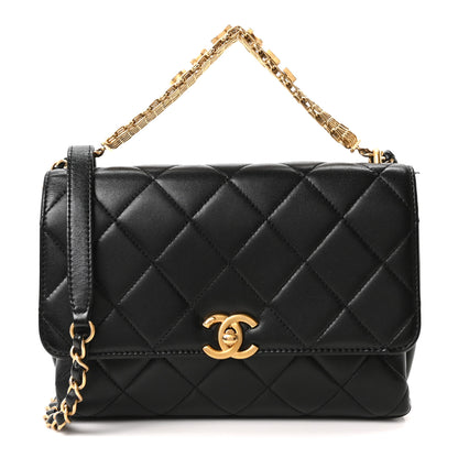 Chanel Lambskin Quilted CC Crystal Logo Chain Flap Black 1 of 10