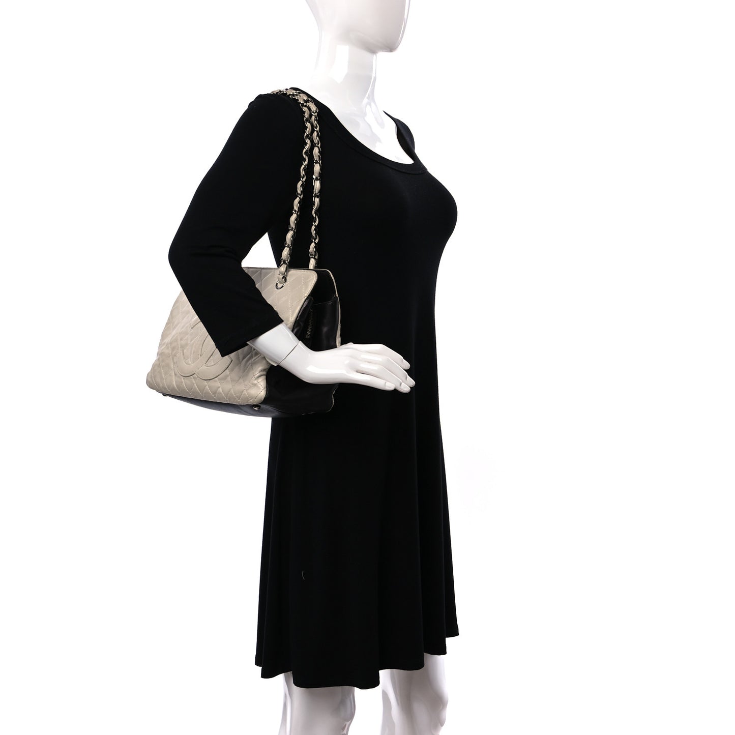 Metallic Lambskin Quilted Timeless CC Tote White Black