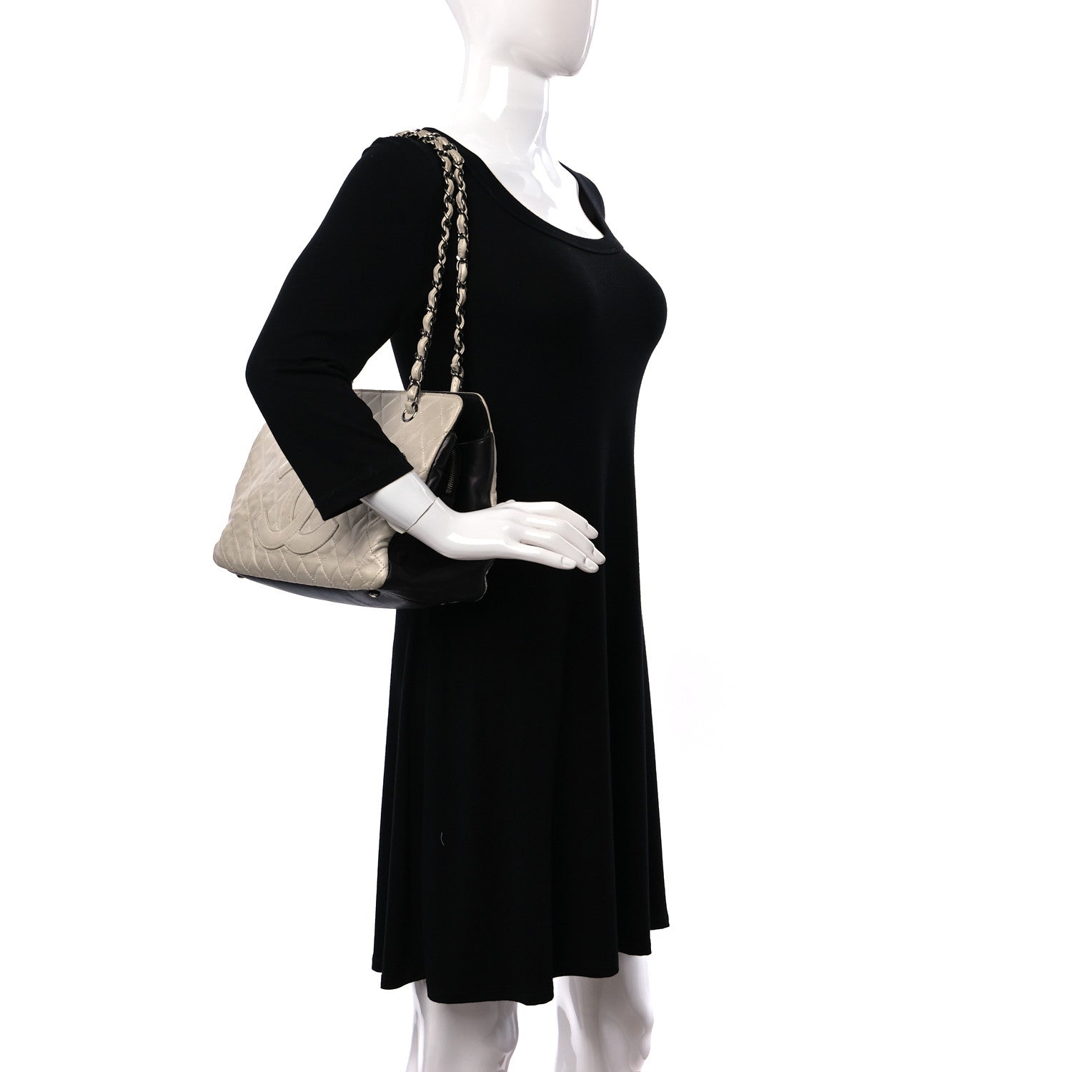 Chanel Metallic Lambskin Quilted Timeless CC Tote White Black 2 of 14