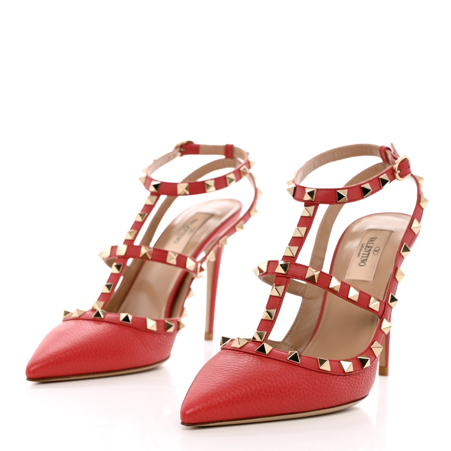 Pebbled Calfskin Rockstud Ankle Strap 100mm Pumps 39.5 Rock Pink