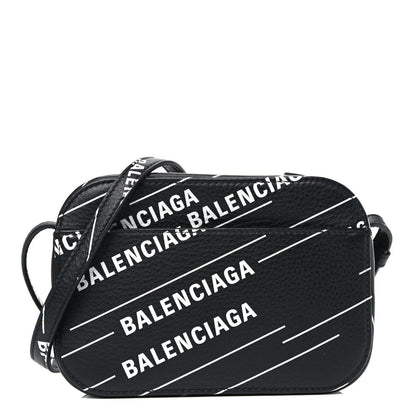 Balenciaga Calfskin Logo Print XS Everyday Camera Bag Black White 1 of 5