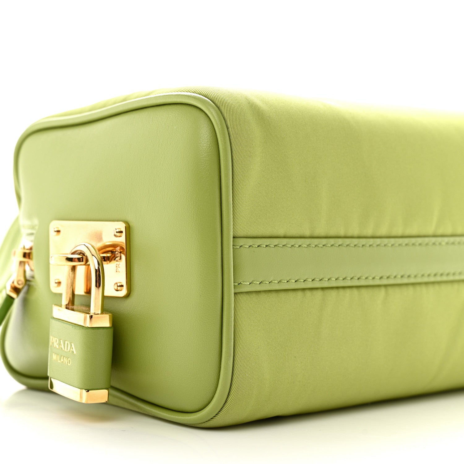 Prada Re-Nylon Vitello Medium Top Handle Bag With Padlock Lawn