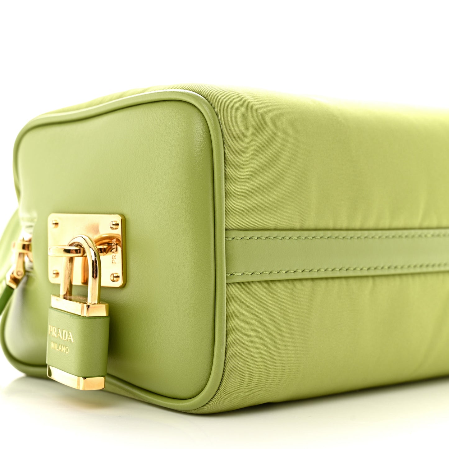 Re-Nylon Vitello Medium Top Handle Bag With Padlock Lawn Green