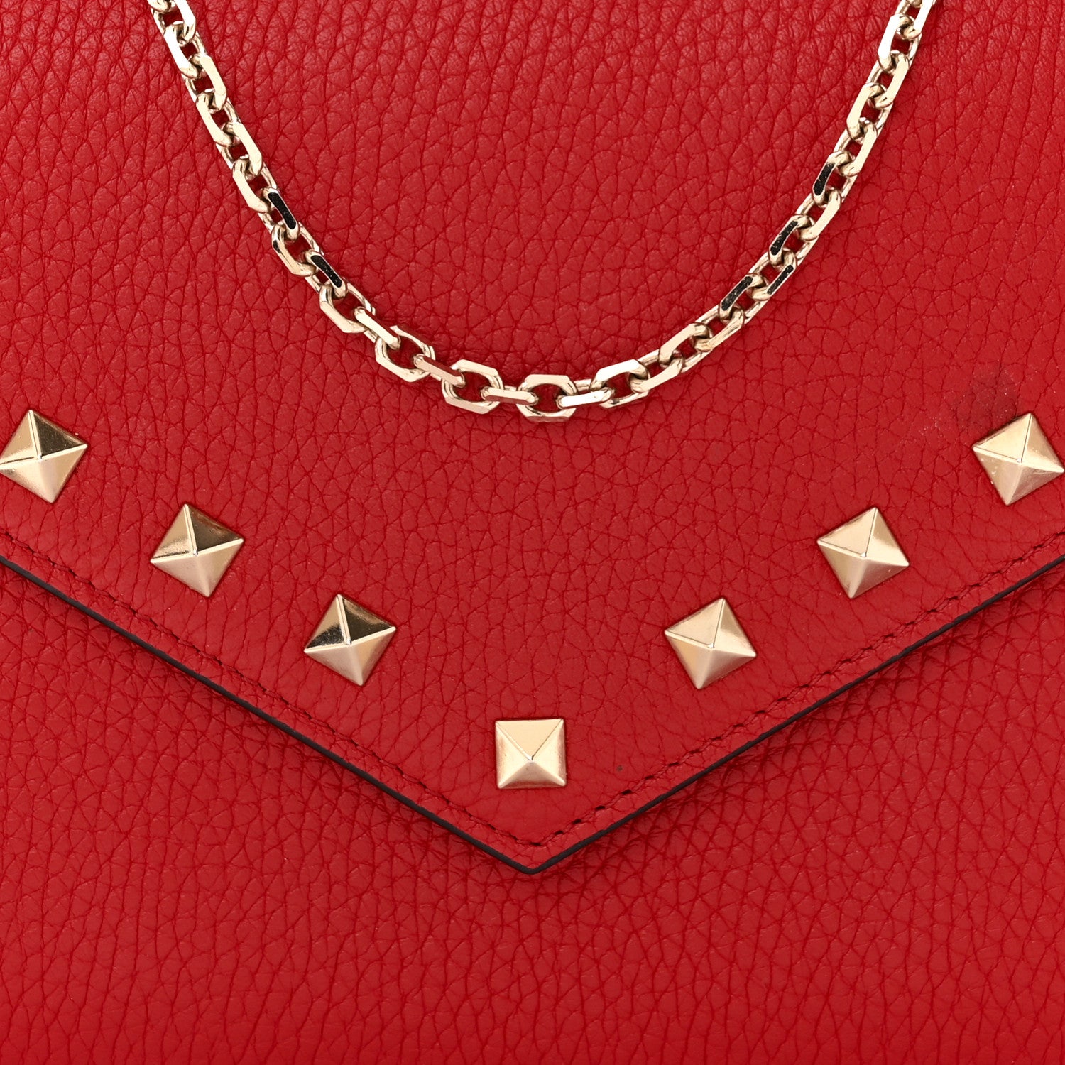 Valentino Garavani Pebbled Calfskin Rockstud Envelope Wallet on Chain Rouge Pur 7 of 11