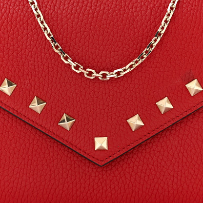 Valentino Garavani Pebbled Calfskin Rockstud Envelope Wallet on Chain Rouge Pur 7 of 11