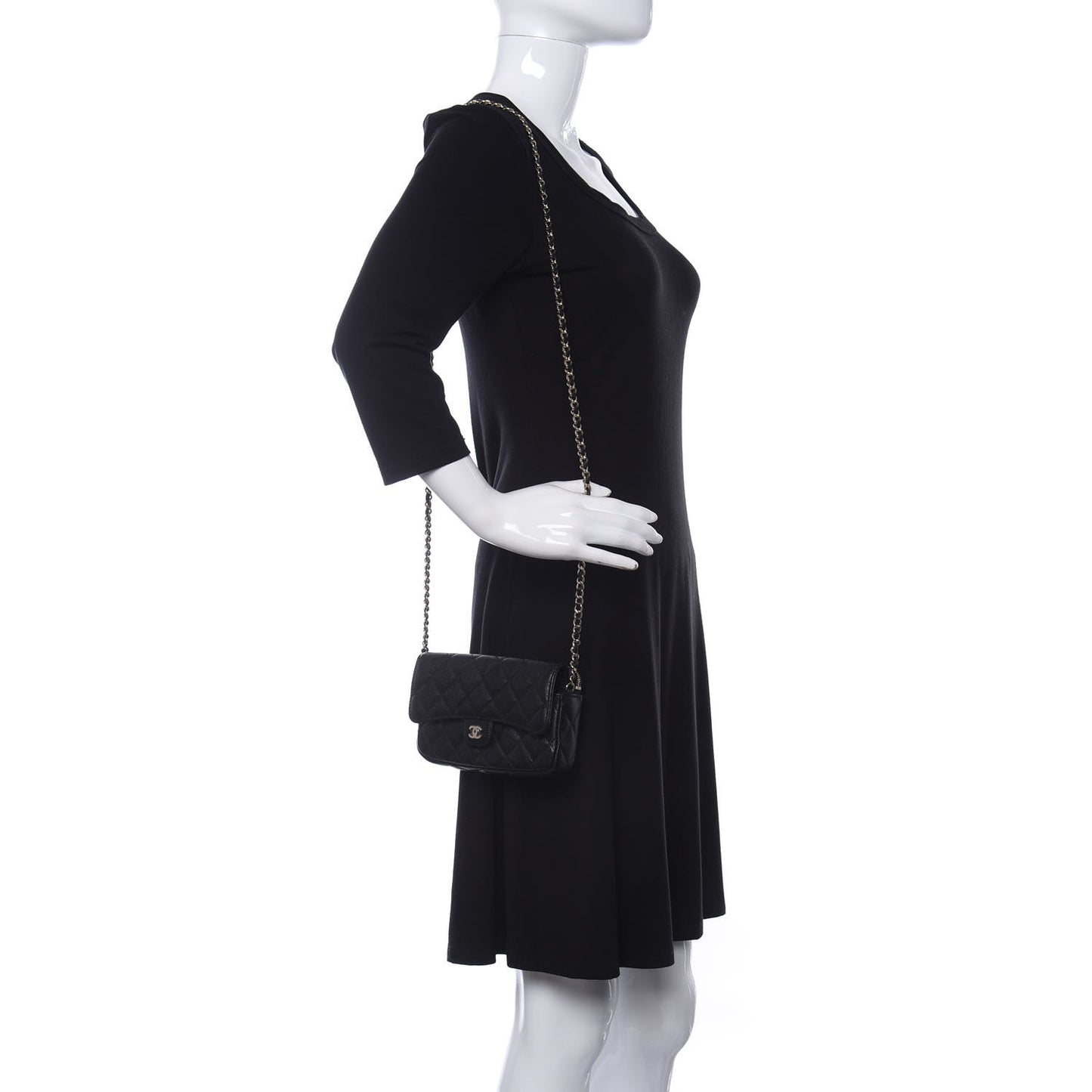 Caviar Quilted Flap Phone Holder With Chain Black