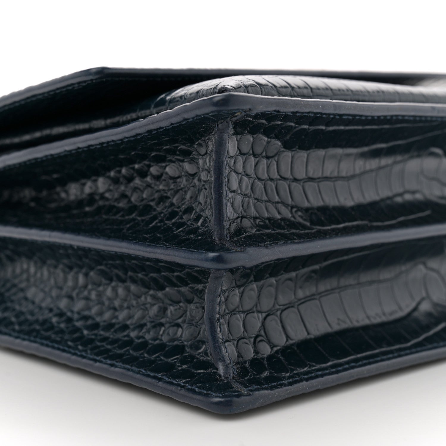 Saint Laurent Calfskin Crocodile Embossed Medium Monogram Sunset Navy 10 of 11