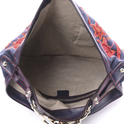 Gucci Canvas Embroidered Wave Hobo Blue Red 5 of 11