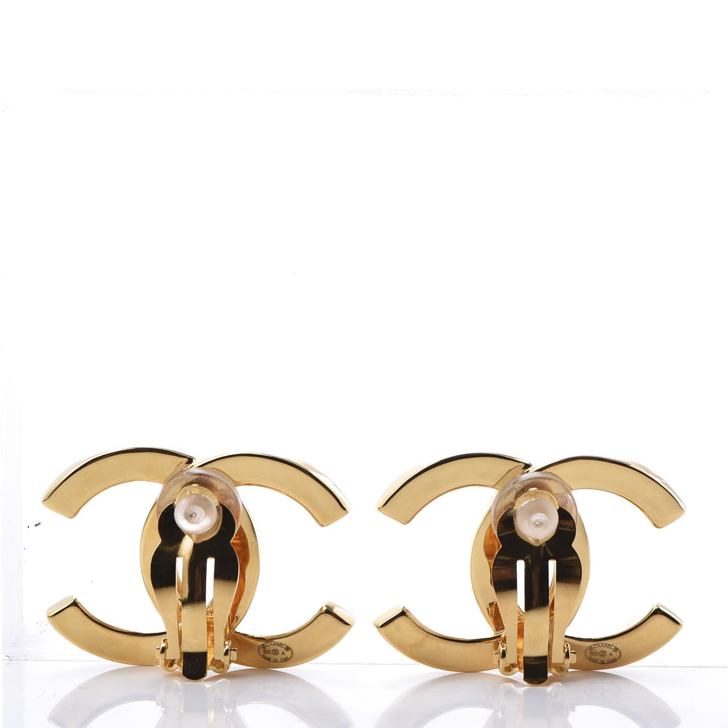 Metal CC Paris Button Clip On Earrings Gold
