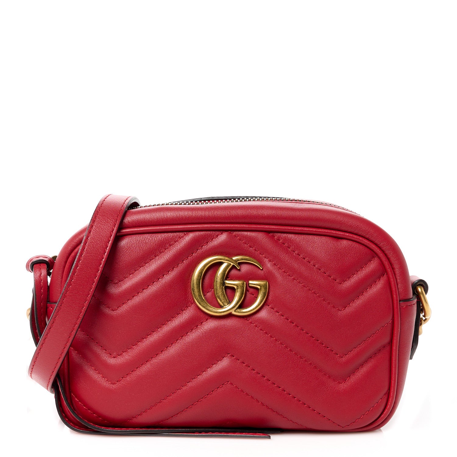 Gucci Calfskin Matelasse Mini GG Marmont Chain Shoulder Bag Hibiscus Red 1 of 11