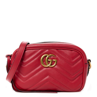 Gucci Calfskin Matelasse Mini GG Marmont Chain Shoulder Bag Hibiscus Red 1 of 11