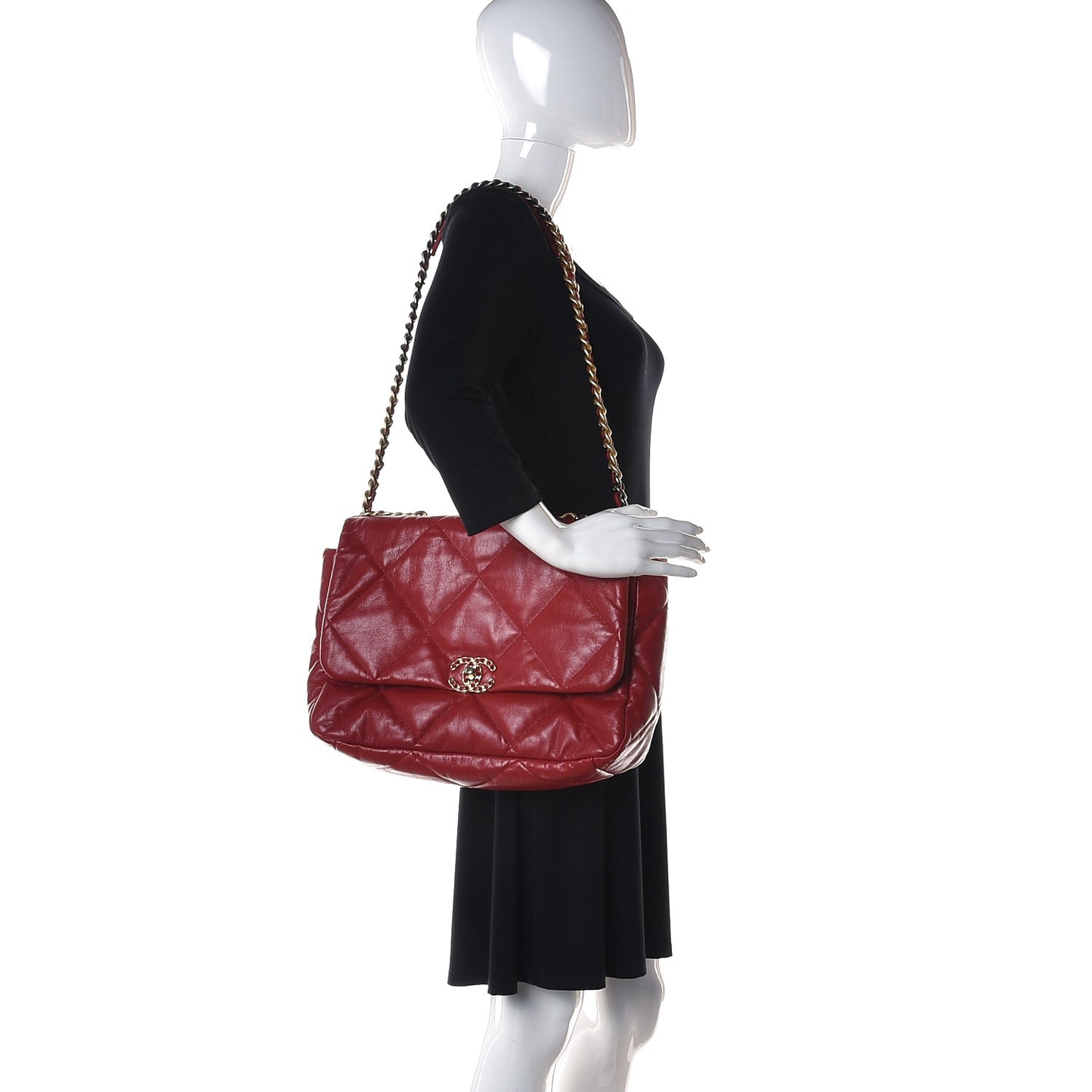 Goatskin Quilted Maxi Chanel 19 Flap Red