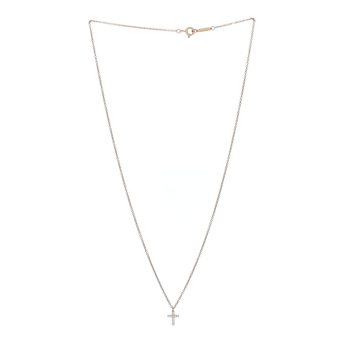 18K Rose Gold Diamond Mini Cross Pendant Necklace