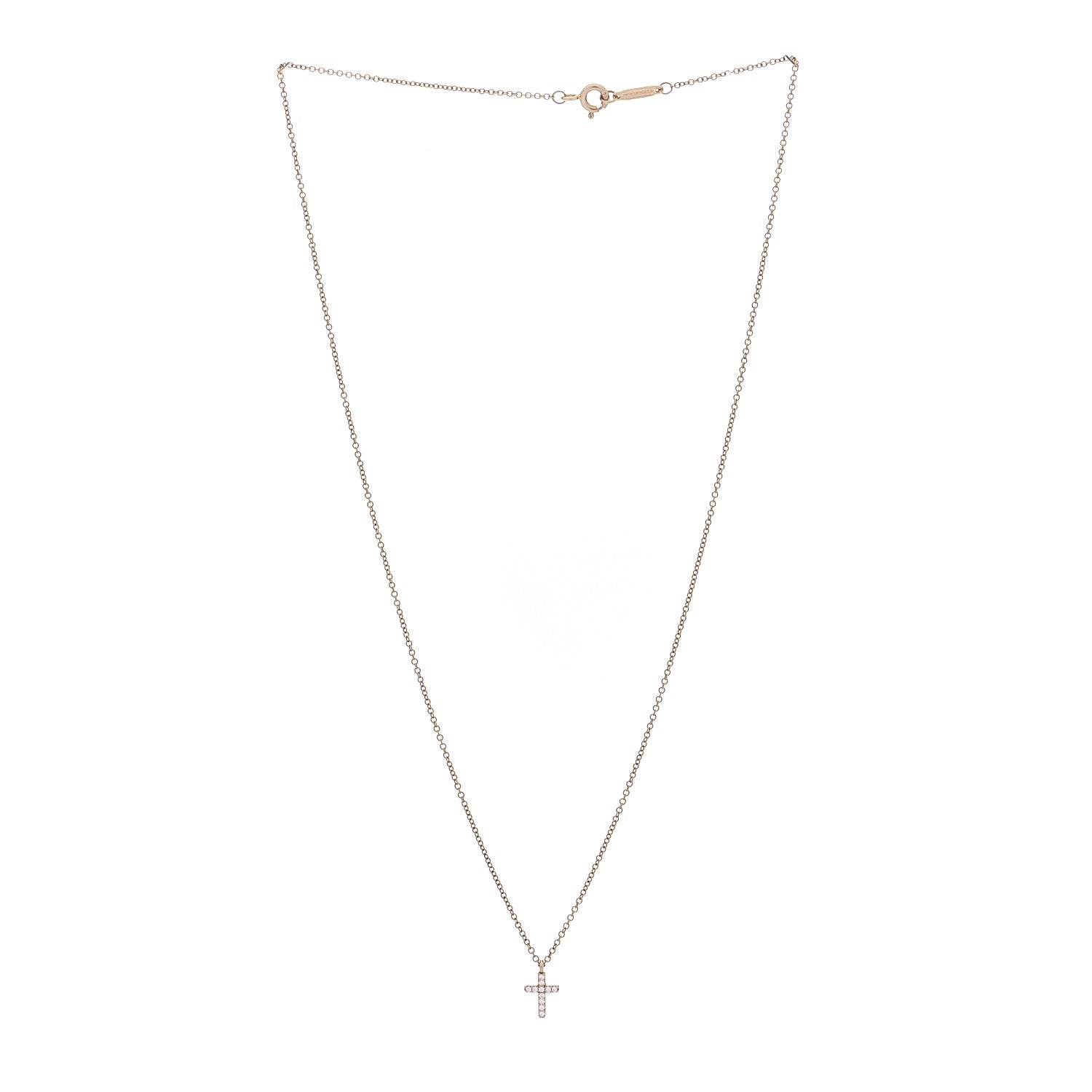 Tiffany 18K Rose Gold Diamond Mini Cross Pendant Necklace 3 of 5