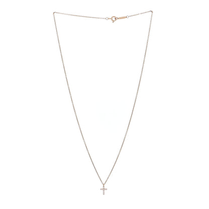 Tiffany 18K Rose Gold Diamond Mini Cross Pendant Necklace 3 of 5