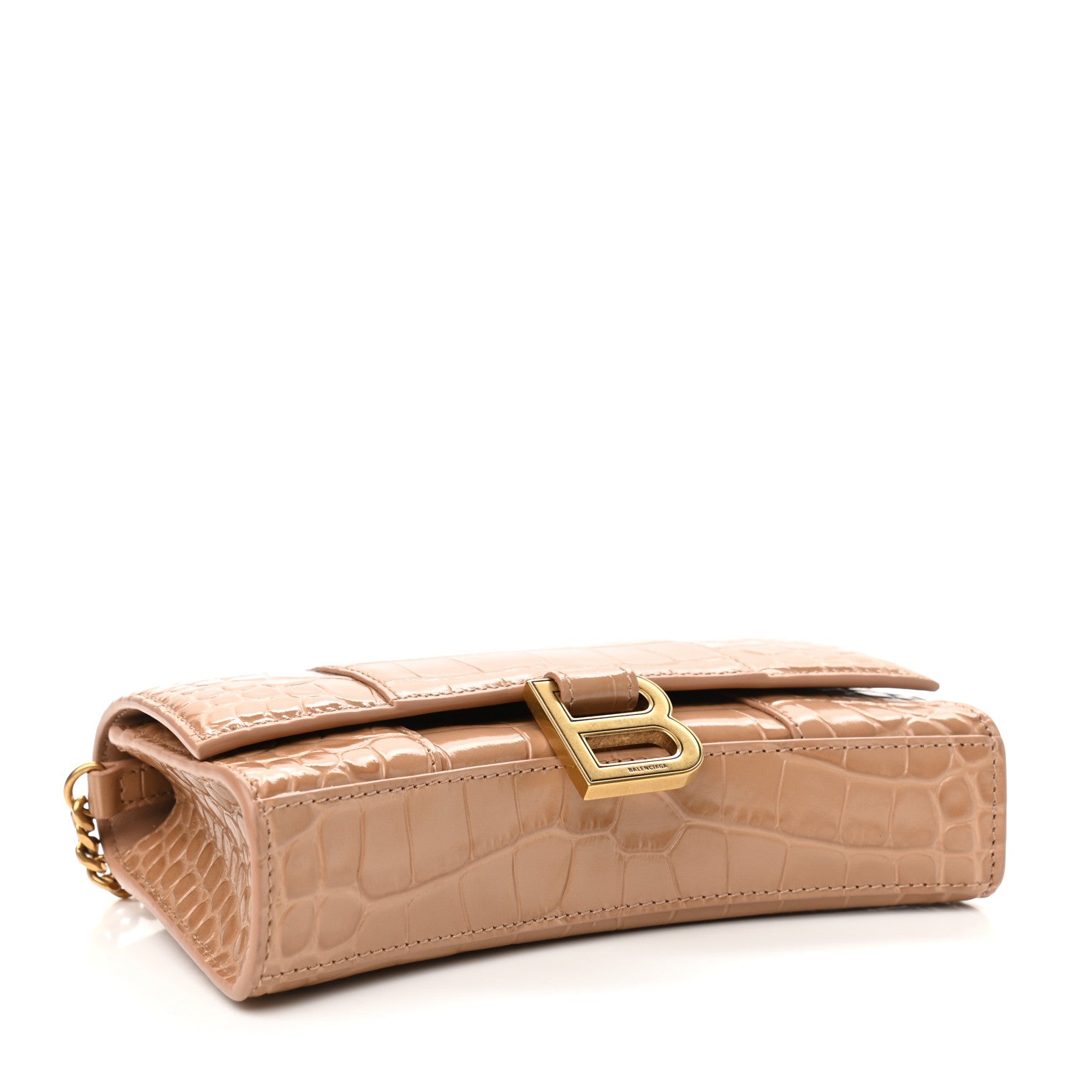 Balenciaga Shiny Calfskin Crocodile Embossed Hourglass Chain Bag Nude Beige 4 of 12