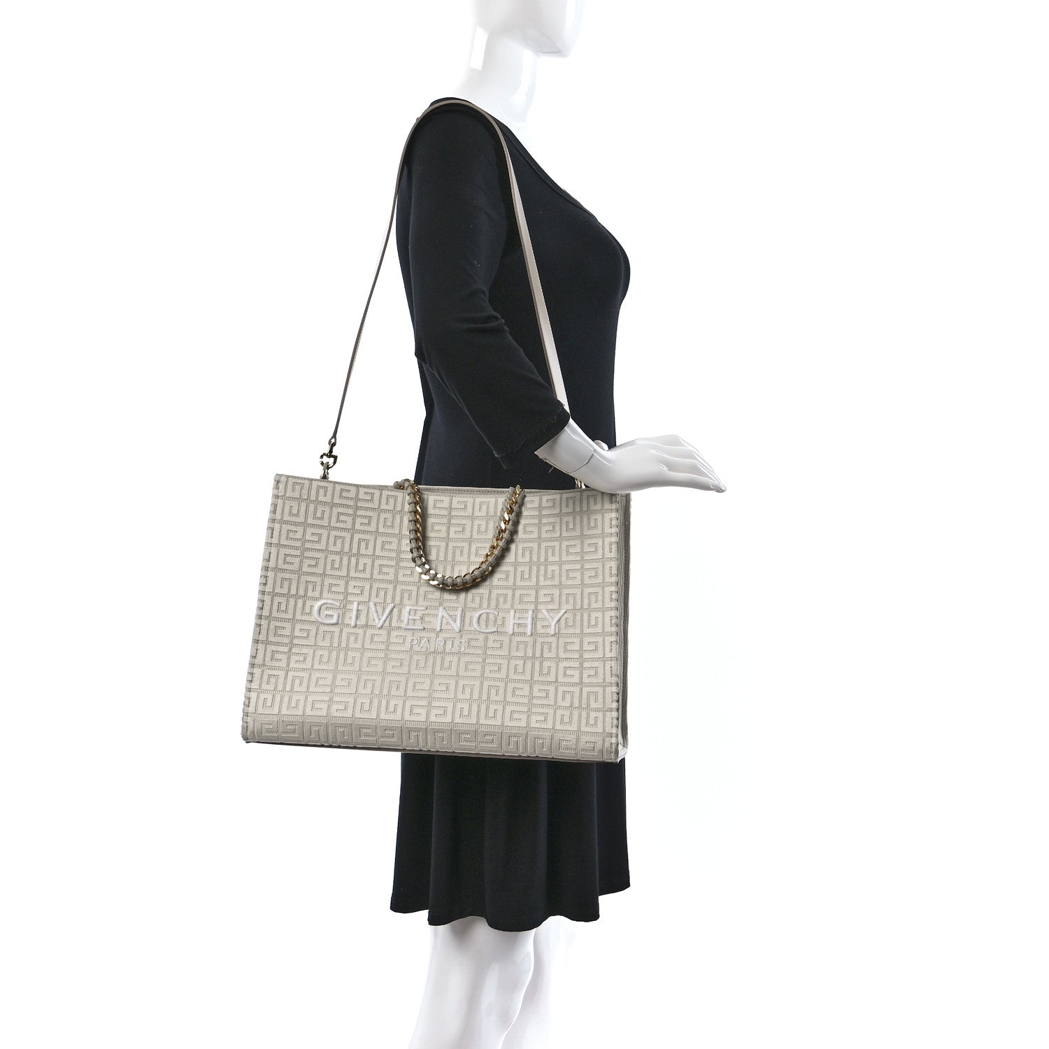 Givenchy Canvas Jacquard 4G Medium Chain Tote Stone Grey 2 of 11