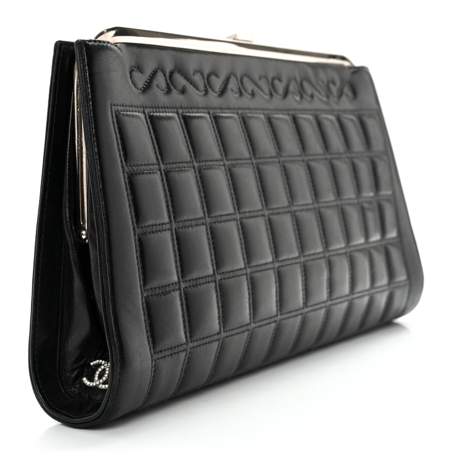 Lambskin Crystal CC Quilted Clutch Black