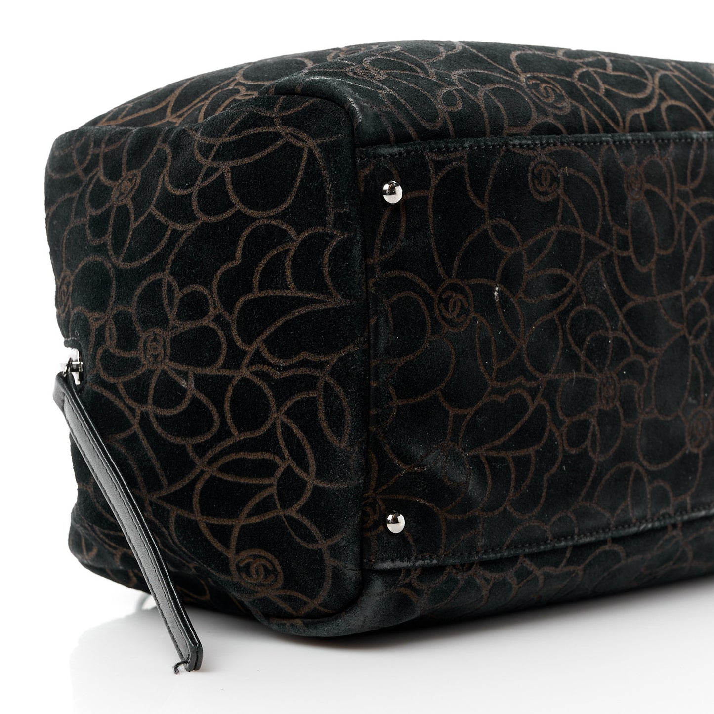 Velvet Camellia Embossed Shoulder Bag Black