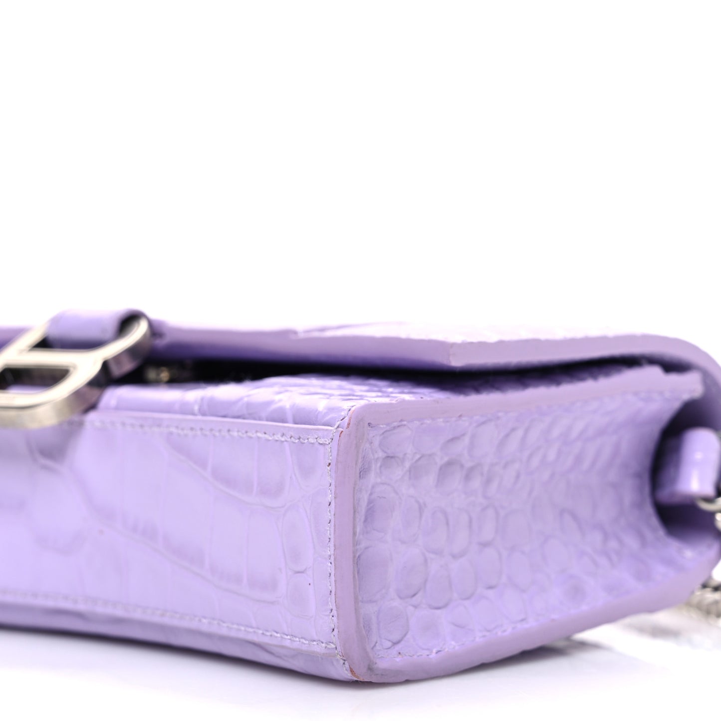 Shiny Calfskin Crocodile Embossed Hourglass Chain Bag Lilac